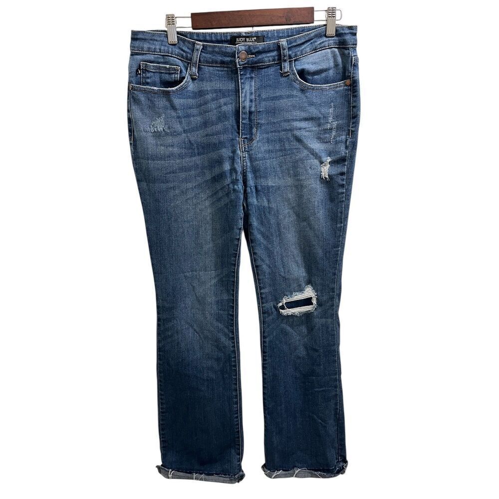 Judy Blue Women's Size 15/32 Mid Rise Bootcut Fit Fringe Hem Denim Jeans
